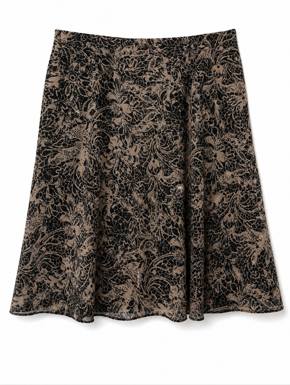 Daisy Fuentes A-Line Skirt Size 12 Black Beige Floral Print
